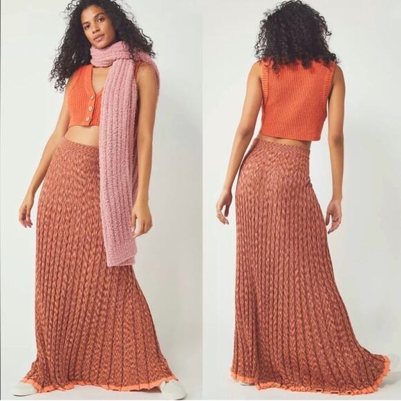 Free People Gold Coast Knit Maxi Skirt Sz L - Picture 2 of 11